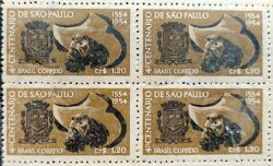 C 291 Selo 4 Centenario de Sao Paulo Brasao Chapeu 1953 Quadra