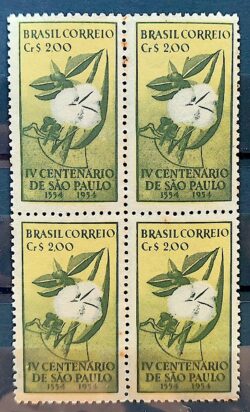 C 292 Selo 4 Centenario de Sao Paulo 1953 Quadra 1
