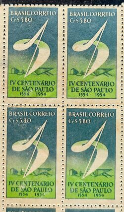 C 295 Selo 4 Centenario de Sao Paulo 1953 Quadra 1