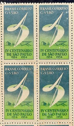 C 295 Selo 4 Centenario de Sao Paulo 1953 Quadra 2