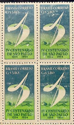 C 295 Selo 4 Centenario de Sao Paulo 1953 Quadra 3