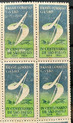 C 295 Selo 4 Centenario de Sao Paulo 1953 Quadra 4