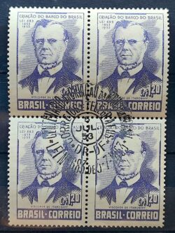 C 300 Selo Centenario Criacao Banco do Brasil Visconde de Itaborahy 1953 Quadra CBC DF