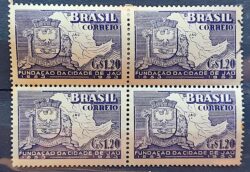 C 304 Selo Centenario de Jau Brasao Mapa 1953 Quadra
