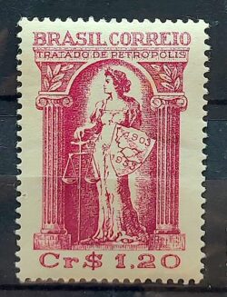 C 321 Selo Cinquentenario do Tratado de Petropolis Justica Mapa 1953