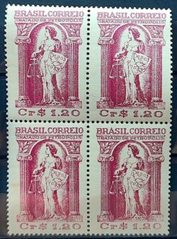 C 321 Selo Cinquentenario do Tratado de Petropolis Justica Mapa 1953 Quadra