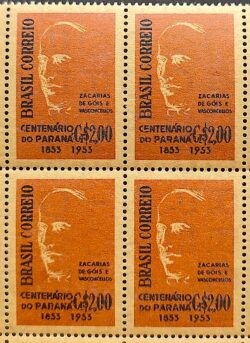 C 325 Selo Parana Zacarias de Gois e Vasconcellos 1954 Quadra Papel Palha