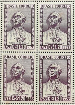 C 327 Selo Alexandre de Gusmao Diplomacia Portugal Espanha 1954 Quadra