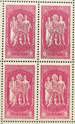C 329 Selo 4 Centenario Sao Paulo Indio Brasao Religiao 1954 Quadra