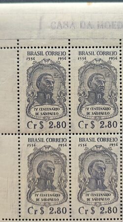 C 330 Selo 4 Centenario de Sao Paulo Jose de Anchieta Religiao 1954 Quadra Vinheta Casa da Moeda