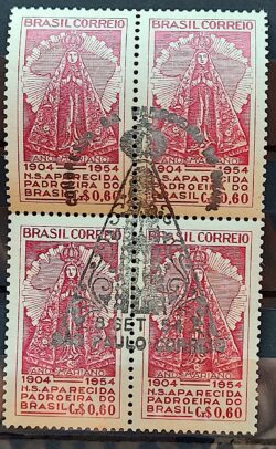 C 345 Selo Congresso da Padroeira do Brasil Nossa Senhora Aparecida Religiao 1954 Quadra CBC SP 1