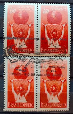 C 353 Selo Campeonato Mundial de Basquete Mapa Maracana 1954 Quadra CBC RJ