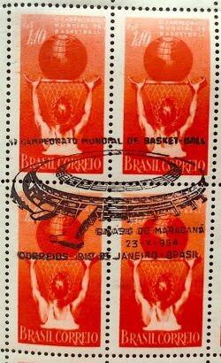 C 353 Selo Campeonato Mundial de Basquete Mapa Maracana 1954 Quadra CBC RJ MH