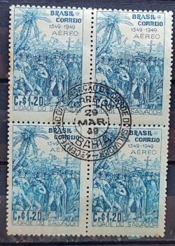 A 72 Selo 4 Centenario Salvador Governo Geral Indio Tome de Sousa 1949 Quadra CPD BA