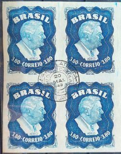 A 73 Selo Aereo Presidente Roosevelt Estados Unidos 1949 Quadra CPD RJ