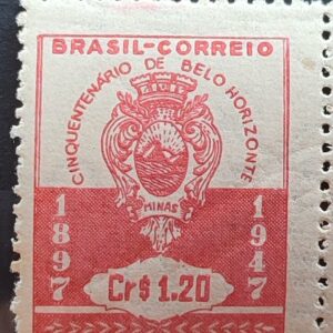 C 236 Selo 50 Anos de Belo Horizonte Brasao 1947 Variedade Impr Desl