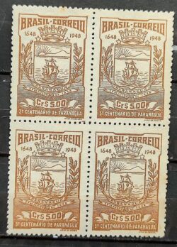 C 238 Selo Centenario Paranagua Navio Brasao 1948 Quadra