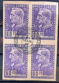 C 245 Selo 4 Centenario Salvador Bahia Padre Manoel da Nobrega Religiao 1949 Quadra CPD BA 1