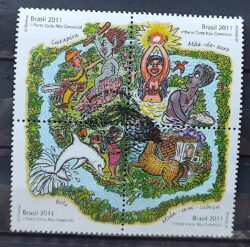 C 3102 Selo Lendas Folclore Brasileiro Boto Indio Curupira Mula Sem Cabeca Brapex 2011 CBC PE