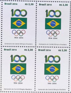 C 3367 Selo Comite Olimpico Brasileiro Centenario Olimpiadas Bandeira 2014 Quadra
