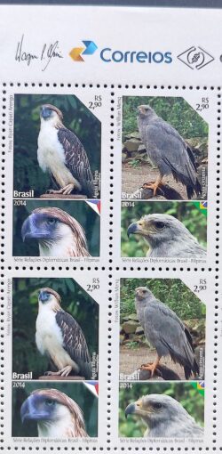 C 3368 Selo Relacoes Diplomaticas Brasil Filipinas Ave Bandeira 2014 Quadra Vinheta Correios