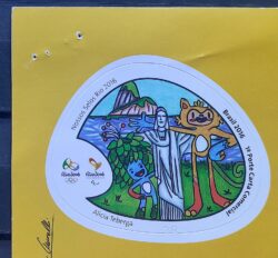 C 3595 Selo Nossos Selos Rio 2016 Olimpiadas Cristo Mascote Furo de Grampo