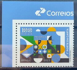 C 4086 Selo Previdencia Social Economia Trem Bandeira Flor Trabalho 2023 Vinheta Correios