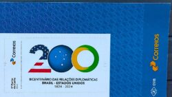 SI 22 Selo Institucional 200 Anos Relacoes Diplomaticas Estados Unidos Cruzeiro do Sul 2024 Vinheta Correios