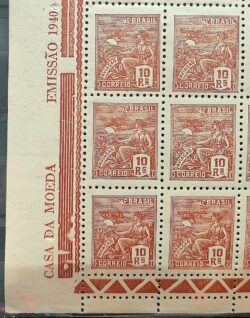 Selo Regular RHM 326 Vovo Aviacao Aviao 10 Reis Filigrana P 1940 Sextilha Vinheta CMB