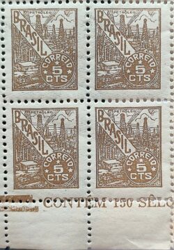 Selo Regular RHM 462 Netinha Petroleo 5 cts Filigrana Q 1949 Quadra Variedade Picote Deslocado Contagem