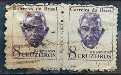 Selo Regular RHM 519 Vultos Celebres Severino Neiva 1963 Dupla Circulado 1