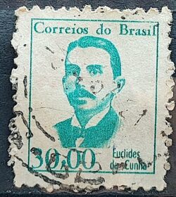 Selo Regular RHM 520 Vultos Celebres Euclides da Cunha Literatura 1966 Circulado 1