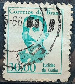 Selo Regular RHM 520 Vultos Celebres Euclides da Cunha Literatura 1966 Circulado 3
