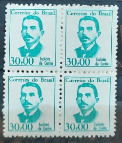 Selo Regular RHM 520 Vultos Celebres Euclides da Cunha Literatura 1966 Quadra 1