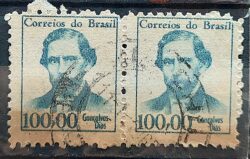 Selo Regular RHM 522 Vultos Celebres Goncalves Dias Literatura 1965 Dupla Circulado 1