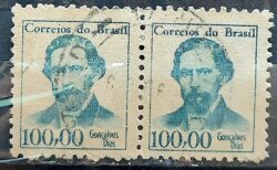 Selo Regular RHM 522 Vultos Celebres Goncalves Dias Literatura 1965 Dupla Circulado 2