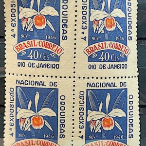 C 224 Selo Exposicao Nacional de Orquideas Flora 1946 Quadra 1