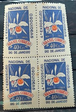 C 224 Selo Exposicao Nacional de Orquideas Flora 1946 Quadra 3