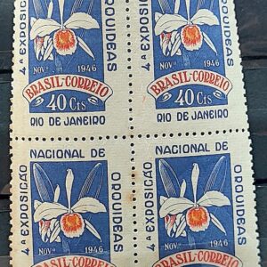 C 224 Selo Exposicao Nacional de Orquideas Flora 1946 Quadra 3