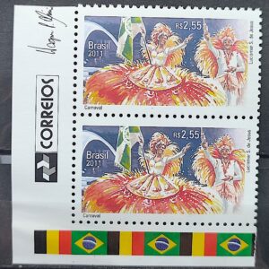 C 3150 Selo Relacoes Diplomaticas Belgica Carnaval Arte Bandeira 2011 Dupla Vinheta Correios