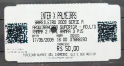 Ingresso Jogo Futebol Inter vs Palmeiras 2009