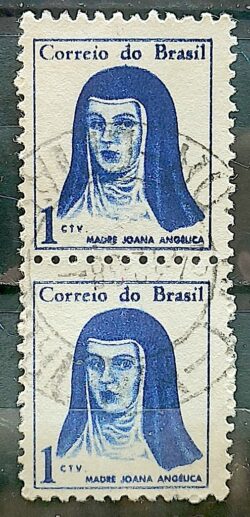 Selo Regular RHM 526 Mulheres Famosas Madre Joana Angelica Religiao 1967 Dupla Circulado 1