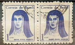 Selo Regular RHM 526 Mulheres Famosas Madre Joana Angelica Religiao 1967 Dupla Circulado 6
