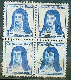Selo Regular RHM 526 Mulheres Famosas Madre Joana Angelica Religiao 1967 Quadra Circulado 2