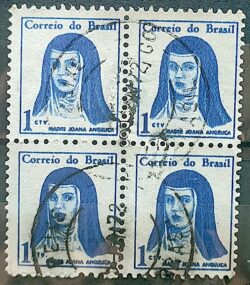 Selo Regular RHM 526 Mulheres Famosas Madre Joana Angelica Religiao 1967 Quadra Circulado 3