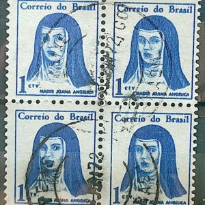 Selo Regular RHM 526 Mulheres Famosas Madre Joana Angelica Religiao 1967 Quadra Circulado 3