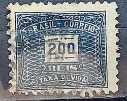 Selo Taxa Devida 200 Reis 1919 Circulado 2