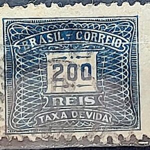 Selo Taxa Devida 200 Reis 1919 Circulado 2