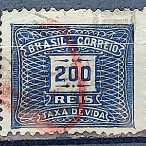 Selo Taxa Devida 200 Reis 1919 Circulado 3