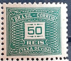 X 43E Selo Taxa Devida 50 Reis Sem Filigrana 1922